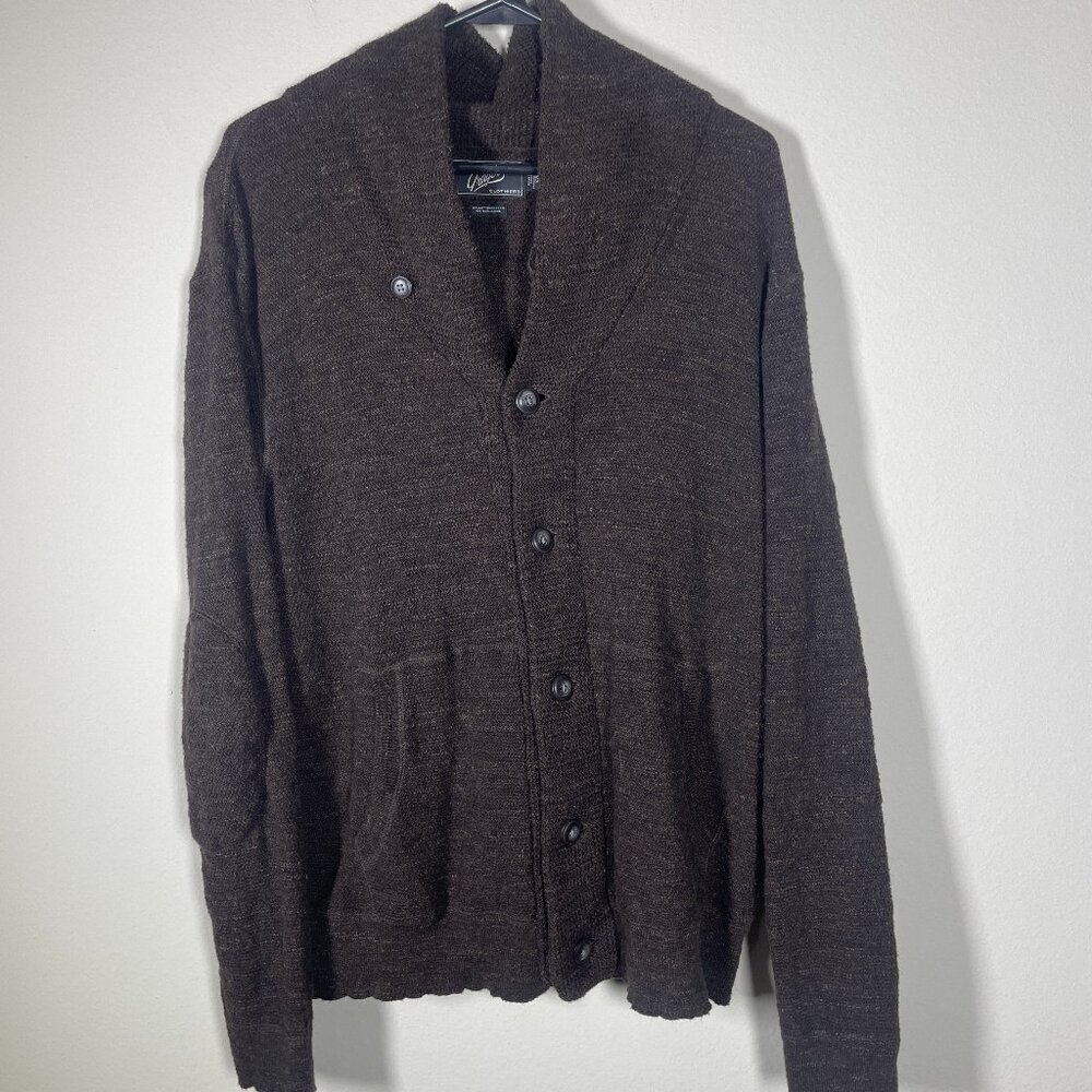 Grayers Clothiers Sweater Men's L Brown Collar Button Front Cardigan Wool Blend!